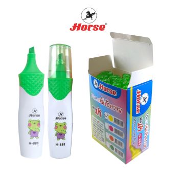 Horse  (ตราม้า) ปากกาเน้นข้อความ  (ไฮไลท์) ลายการ์ตูน ตราม้า H-888  สีเขียว  บรรจุ 12 ด้าม/กล่อง