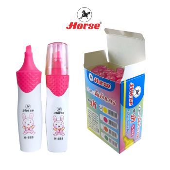 Horse  (ตราม้า) ปากกาเน้นข้อความ  (ไฮไลท์) ลายการ์ตูน ตราม้า H-888  สีชมพู  บรรจุ 12 ด้าม/กล่อง