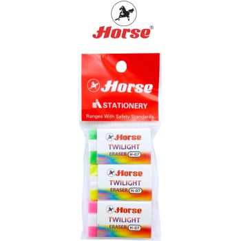 Horse (ตราม้า) ยางลบดินสอ H-07 สีหวาน  TWILIGHT ตราม้า คละสี บรรจุ 3 ก้อน / แพ็ค