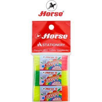 Horse (ตราม้า) ยางลบดินสอ H-05 สีหวาน  ตราม้า คละสี บรรจุ 3 ก้อน / แพ็ค