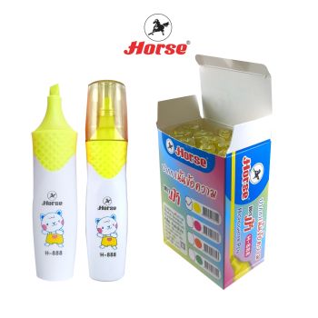 Horse  (ตราม้า) ปากกาเน้นข้อความ  (ไฮไลท์) ลายการ์ตูน ตราม้า H-888  สีเหลือง  บรรจุ 12 ด้าม/กล่อง