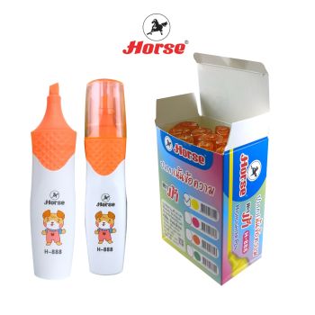Horse  (ตราม้า) ปากกาเน้นข้อความ  (ไฮไลท์) ลายการ์ตูน ตราม้า H-888  สีส้ม  บรรจุ 12 ด้าม/กล่อง