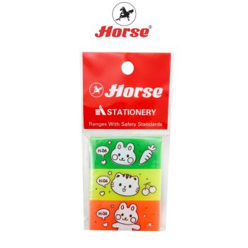 Horse (ตราม้า) ยางลบดินสอ H-06 สีหวาน ลายการ์ตูน ตราม้า คละสี บรรจุ 3 ก้อน / 1 แพ็ค