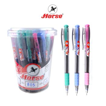 HORSE (ตราม้า) ปากกาลูกลื่น แบบกด 0.7 mm. H-805 หมึกน้ำเงิน (ด้ามสีชา) บรรจุ 48 ด้าม/กระป๋อง