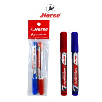 Horse (ตราม้า) ปากกาไวท์บอร์ด หัวกลม H-22 สีเดียว แพ็ค 2 ด้าม สีน้ำเงิน/แดง ตราม้า จำนวน 1 แพ็ค