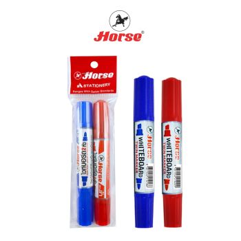Horse (ตราม้า) ปากกาไวท์บอร์ด 2 หัว สีเดียว แพ็ค 2 ด้าม สีน้ำเงิน/แดง ตราม้า จำนวน 1 แพ็ค