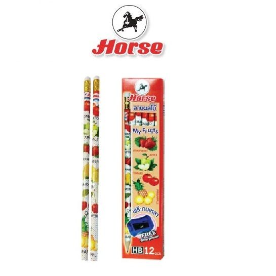 Horse ตราม้า ดินสอดำ HB ลายผลไม้ ฟรี!! กบเหลา จำนวน 12 แท่ง/กล่อง