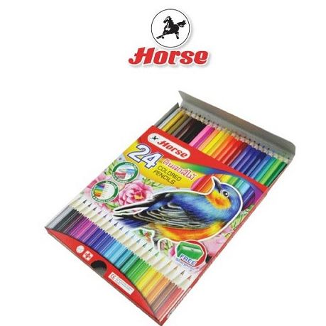 HORSE (ตราม้า ) สีไม้ ดินสอสีไม้ยา ว ตราม้า  24สี + กบเหลา กล่องแดง จำนวน 1 กล่อง
