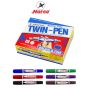 HORSE (ตราม้า) ปากกาเคมี  มาร์คเกอร์ 2 หัว ตราม้า  สีเดียว TWIN-PEN (12ด้าม/กล่อง) จำนวน 1 กล่อง - ดำ