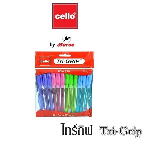 CELLO เซลโล ปากกาลูกลื่นฝา 0.7 mm. รุ่น Trigrip คละสี จำนวน 12ด้าม/แพ็ค