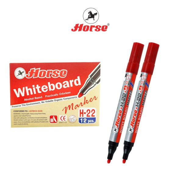 HORSE ตราม้า ปากกาไวท์บอร์ด H-22 แบบหัวกลม - หลายสี (บรรจุ12ด้าม/กล่อง) จำนวน 1 กล่อง - แดง