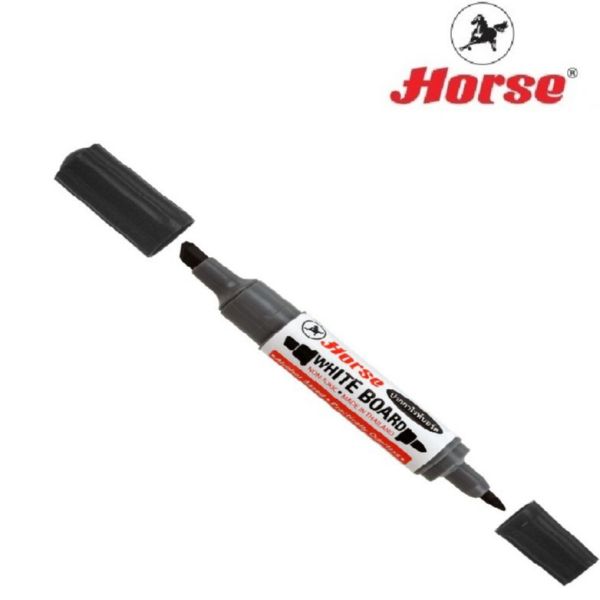 HORSE ตราม้า ปากกาไวท์บอร์ด 2 หัว สีเดียว จำนวน 1 ด้าม - สีดำ