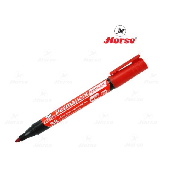 ปากกาเคมี / ปากกามาร์คเกอร์ หัวเดียว   HORSE ตราม้า หัวกลม สีแดง H-88 บรรจุ12แท่ง/กล่อง จำนวน 1 กล่อง