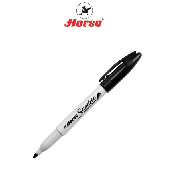 Horse (ตราม้า) ปากกาเคมี หัวเดียว สคริบบี้ (Scrribie) ตราม้า บิสเตอร์การ์ด จำนวน 1 แพ็ค - สีดำ
