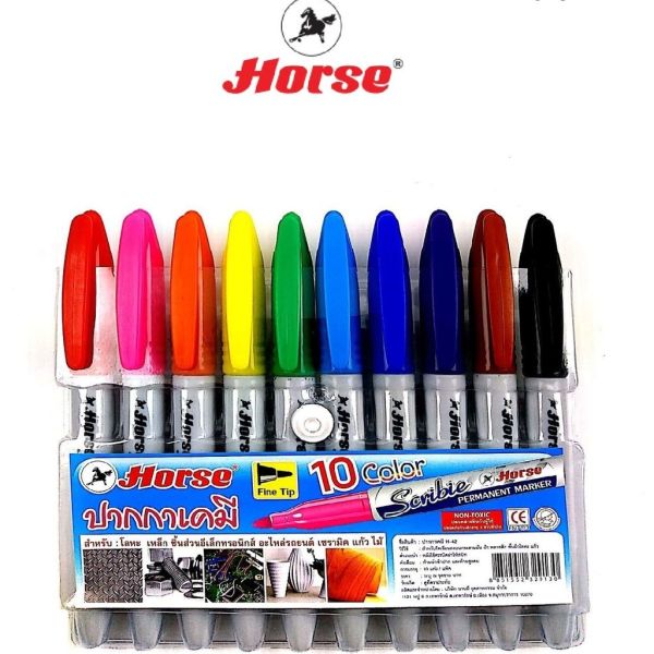 Horseตราม้า ปากกาเคมี หัวเดียว Scribie H-42 ชุด 10 สี จำนวน 1 /แพ็ค