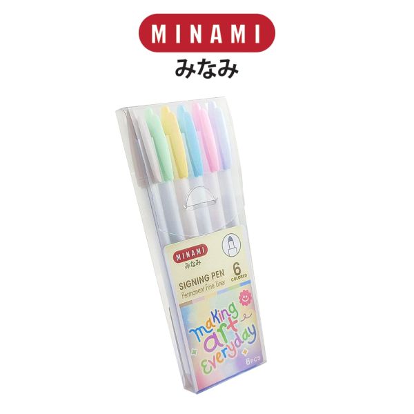 MINAMI (มินามิ) ปากกาสีน้ำ SIGNING PEN สีพาสเทล ชุด 6 สี ตรามินามิ จำนวน 1 ชุด