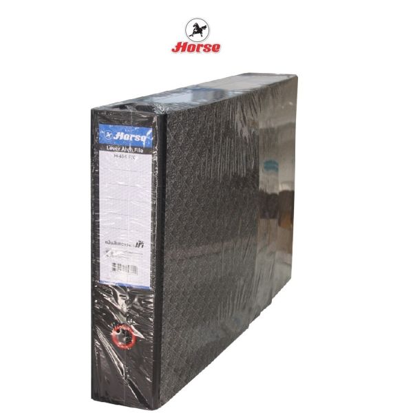 HORSE ตราม้า แฟ้มสันกว้าง 3 นิ้วก้านยก Size F/C  H-404 - สีดำ แพ็คละ 6 เล่ม จำนวน 1 แพ็ค