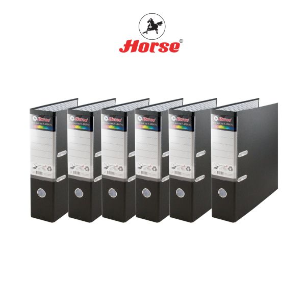 Horse (ตราม้า) แฟ้มสันกว้าง 3 นิ้ว ก้านยกปกกระดาษ หุ้มPVC  H-405 ตราม้า ขนาด F/C คละสี  แพ็คละ 6 เล่ม จำนวน 1 แพ็ค - สีดำ