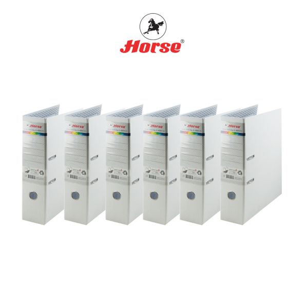Horse (ตราม้า) แฟ้มสันกว้าง 3 นิ้ว ก้านยกปกกระดาษ หุ้มPVC  H-405 ตราม้า ขนาด F/C คละสี  แพ็คละ 6 เล่ม จำนวน 1 แพ็ค - สีเทา