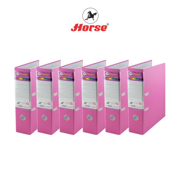 Horse (ตราม้า) แฟ้มสันกว้าง 3 นิ้ว ก้านยกปกกระดาษ หุ้มPVC  H-405 ตราม้า ขนาด F/C คละสี  แพ็คละ 6 เล่ม จำนวน 1 แพ็ค - สีชมพู