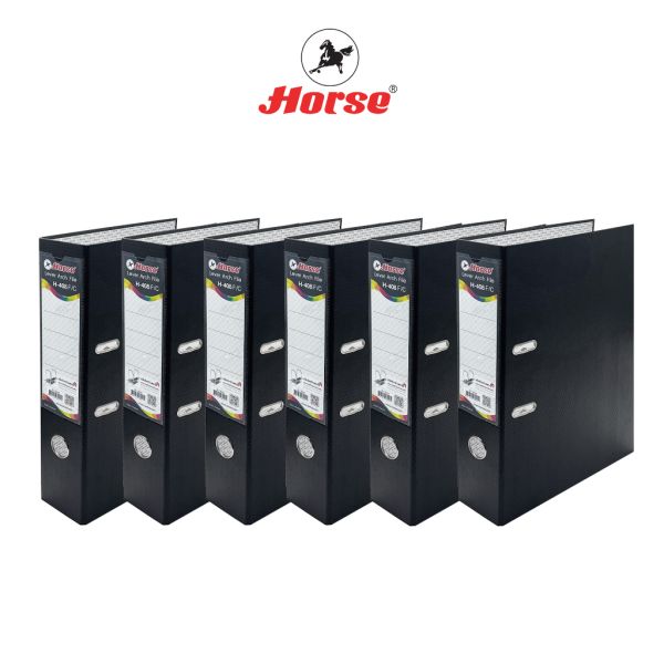 Horse (ตราม้า) แฟ้มสันกว้าง 3 นิ้ว ปกกระดาษ หุ้ม PVC ลายผ้า ขนาด F/C  ตราม้า H-408 บรรจุ 6 เล่ม/แพ็ค จำนวน 1 แพ็ค - สีดำ