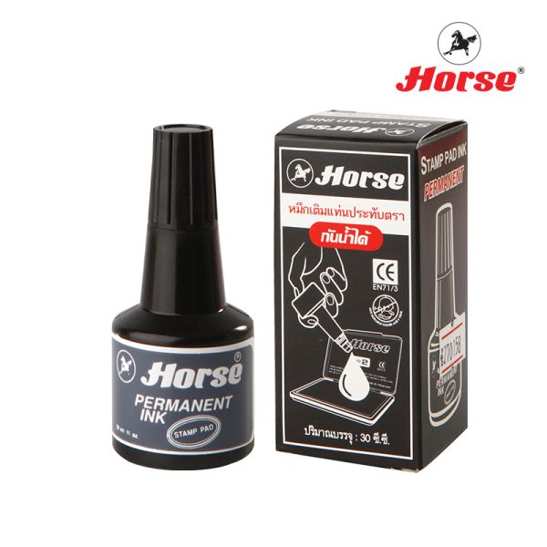 Horse ตราม้า หมึกเติมแท่นชนิดกันน้ำ ขนาด 30cc ตราม้า บรรจุ 12 ขวด/แพ็ค - สีดำ