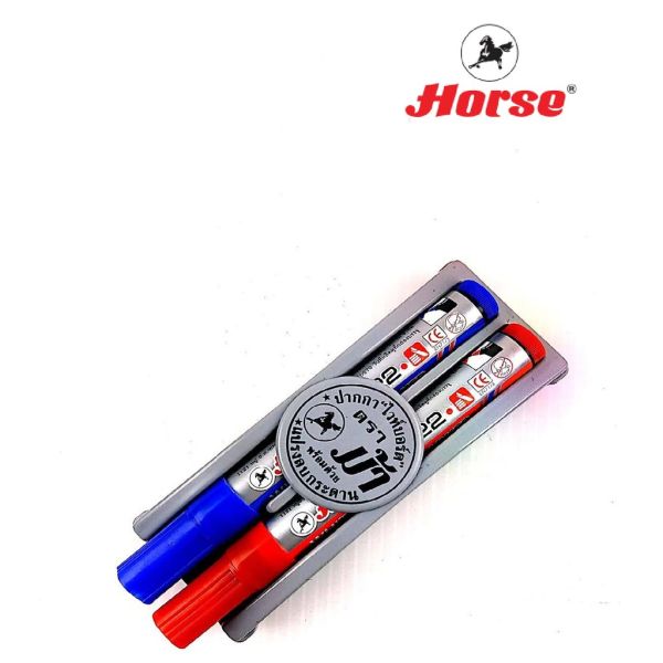 Horse (ตราม้า ) ชุดแปรงลบกระดาน + ปากกาไวท์บอร์ด H-22  จำนวน 1 ชุด - น้ำเงิน-แดง