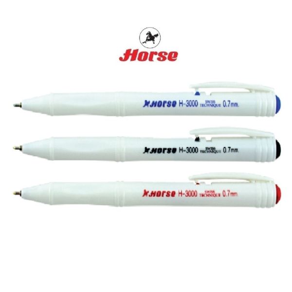 HORSE ตราม้า ปากกาลูกลื่นแบบกด  0.7 MMH-3000    จำนวน 1 ด้าม - หมึกน้ำเงิน