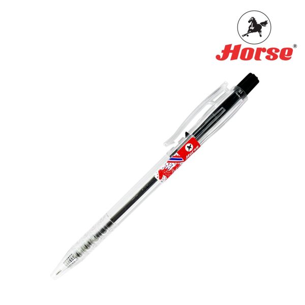 Horse(ตราม้า) ปากกาลูกลื่น แบบกด  0.7 mm.  ตราม้า H-901 ด้ามใส จำนวน 1 ด้าม - หมึกดำ
