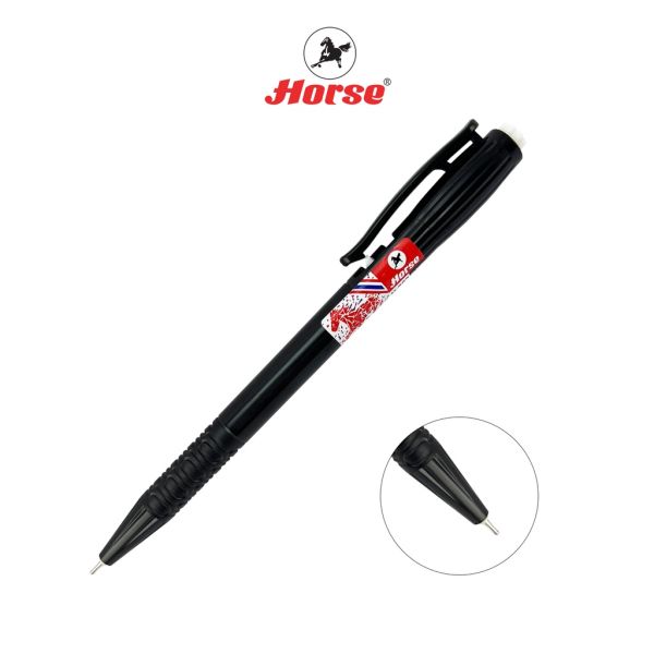 Horse (ตราม้า) ปากกาลูกลื่น แบบกด  0.7 mm.  ตราม้า H-902 ด้ามสีทึบ จำนวน 1 ด้าม - สีดำ