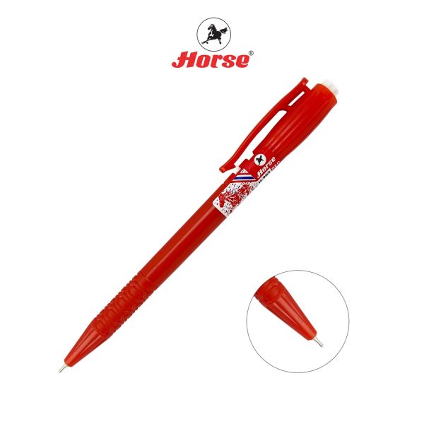 Horse (ตราม้า) ปากกาลูกลื่น แบบกด  0.7 mm.  ตราม้า H-902 ด้ามสีทึบ จำนวน 1 ด้าม - สีแดง