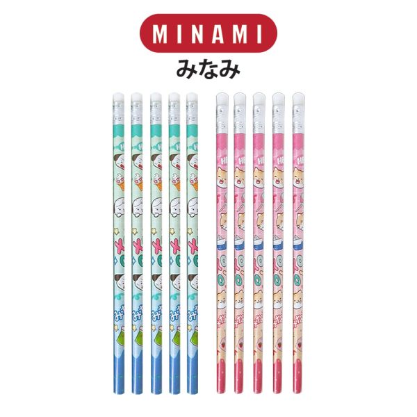 MINAMI (มินามิ) ดินสอดำ  HB  แท่งกลม ลายการ์ตูน มินามิ แพ็ค 5 แท่ง คละลาย   จำนวน 1 แพ็ค