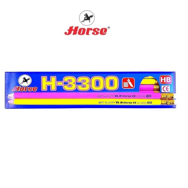 Horse ตราม้า ดินสอดำ HB  แท่งเหลี่ยม สะท้อนแสง H-3300 บรรจุ 12 แท่ง/กล่อง