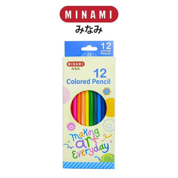 MINAMI (มินามิ) ดินสอสี สีไม้ยาว 12 สี แท่งเหลี่ยม ตรามินามิ กล่องกระดาษ จำนวน 1 กล่อง