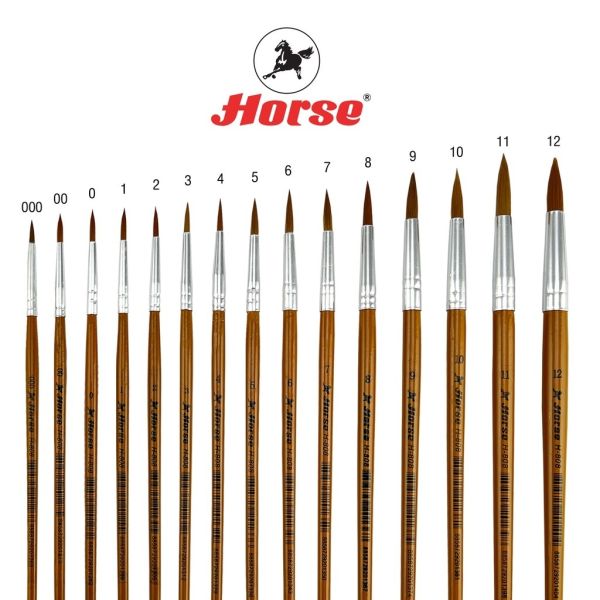 HORSE ตราม้า พู่กันสีน้ำปลายกลม ตราม้า H-808 #000-12 บรรจุ 1 อัน - #000