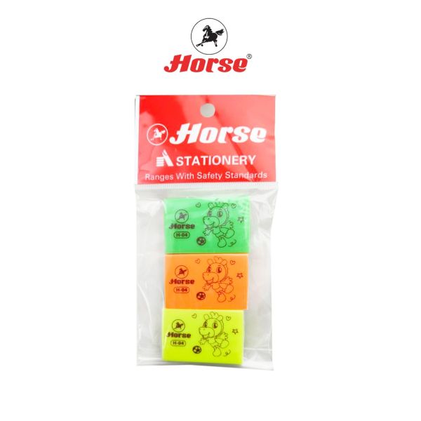 Horse (ตราม้า) ยางลบดินสอ H-04  ลายการ์ตูน ม้า AREX ตราม้า คละสี  บรรจุ3 ก้อน /แพ็ค