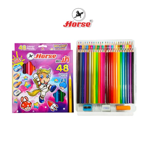  ดินสอสี / สีไม้ยาว 48สี+กบเหลา รุ่นใหม่ HORSE ตราม้า จำนวน 1 กล่อง