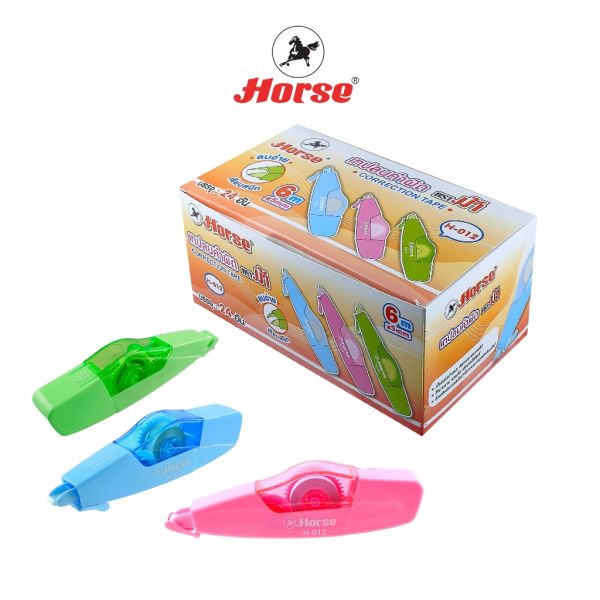 HORSE ตราม้า เทปลบคำผิด ตราม้า H-012 คละสี บรรจุ 24 อัน/กล่อง 
