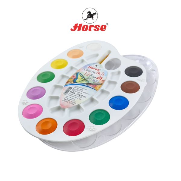 Horse ตราม้า ชุดระบายสี แบบสีน้ำก้อน 12 สี ตราม้า H-500  จำนวน 1 ชุด