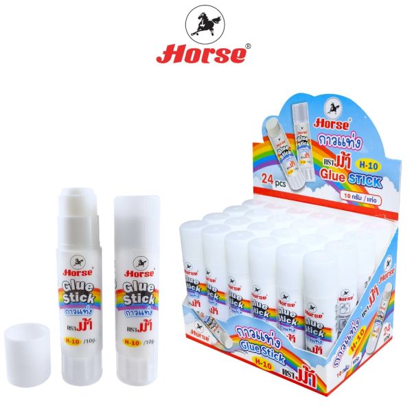 HORSE (ตราม้า) กาวแท่ง เนื้อกาวขาวขุ่น ขนาด 10 กรัม H-10 ตราม้า บรรจุ 24 หลอด/กล่อง 